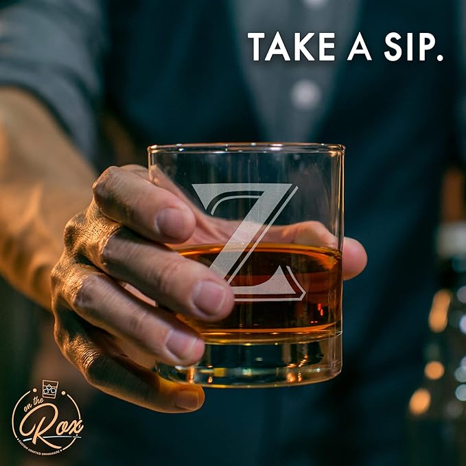 Monogrammed Gifts for Men - 4PC 11 Oz Custom Whiskey Glasses (Z-Monogram) - Engraved Whiskey Glasses - Personalized Whiskey Glasses - Unique Bourbon Glasses - Personalized Glass Gifts for Dad