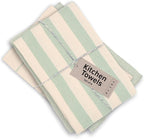 MEEMA Kitchen Towels and Dishcloths Sets of 4 | Large 18 x 28 Inch | Upcycled Cotton Tea Towel | Super Absorbent Cotton Dish Towels for Kitchen | Sage Green Stripes | Hand Towels