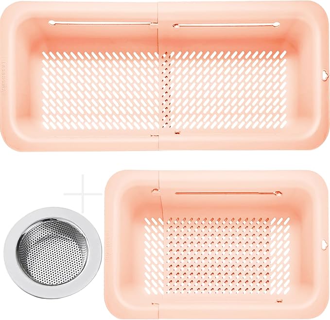 LASSHSWA Collapsible Colander and Strainer for Kitchen, Over the Sink Strainer Basket for Kitchen, Fruit Pasta Food Strainer Expandable Plastic Colander with A Sink Drain Strainer Stainless Steel