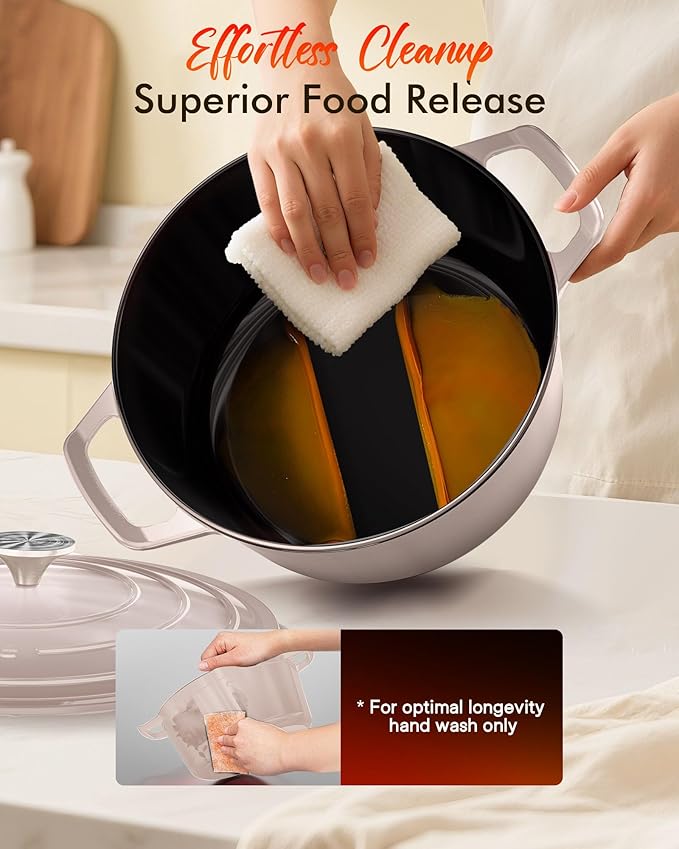 Nuwave 6QT Healthy Enameled Cast Iron Dutch Oven Pot with Lid, Heavy Duty 7-Layer Enamel, Enhanced Rust Protection, Dual Handles, Oven Safe to 500°F for Sourdough Bread Baking, Braise, Stew, Roast