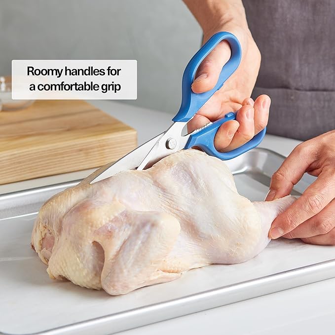 Misen Heavy Duty Kitchen Shears - Stainless Steel, Versatile and Easy Clean Scissors for Meat, Herbs and Veggies - Ambidextrous Comfort Handle - Professional Grade - Blue