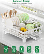 Dish Drying Rack, Stainless Steel Drainer Rack with Drainboard with Smart Drainage System, Space Saving Dish Strainer for Kitchen Counter with Cutlery Holder