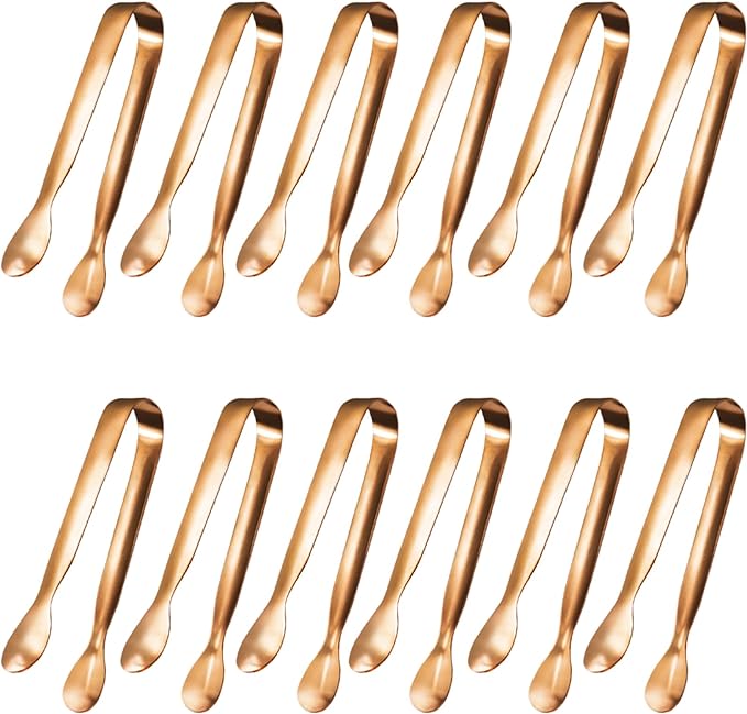 JCREN 12 Pcs Small Serving Tongs, 4" Rose Gold Appetizer Tongs for Parties & Catering, Food-Grade 304 Stainless Steel