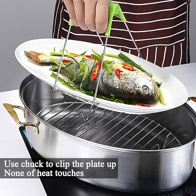 Eglaf 8Qt Stainless Steel Fish Steamer - Multi-Use Oval Cookware with Rack, Ceramic Pan, Chuck - Stockpot for Steaming Fish, Boiling Soup