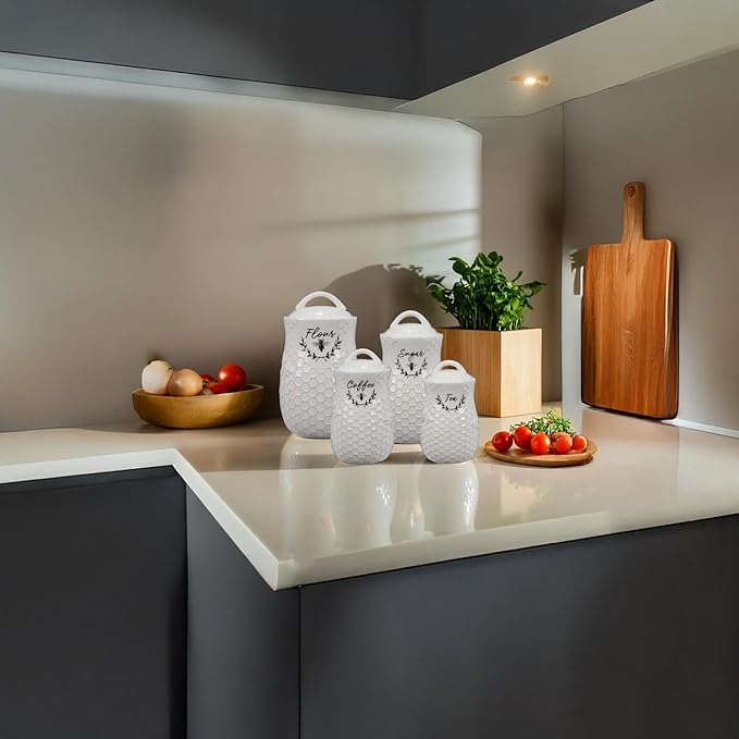 Young's Inc Ceramic Honey Bee Canisters, 4 pc/set