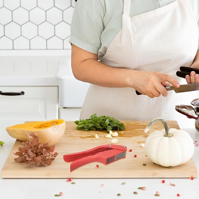 uxcell Garlic Press, 7.5 Inch Stainless Steel Garlic Slicer Crusher Tool Kitchen Utensil for Home Cooks and Professional Chefs, White