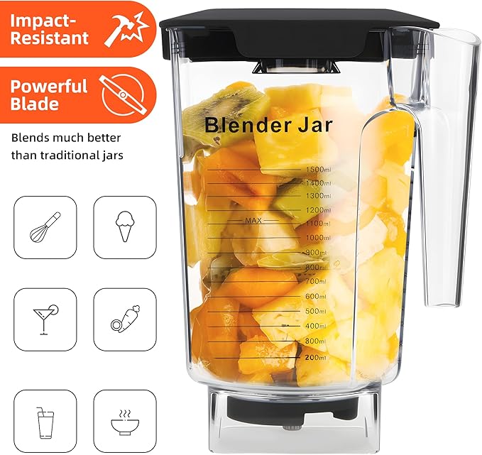 90 oz Replacement Jar Compatible with Blendtec Blender, Container Pitcher Fits All Consumer and Commercial Models, Includes Blade and Lid