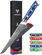 7 inch Fillet Knife, VG10 Damascus Steel Fish Boning Knife with Resin Handle - Xuan Series (Sapphire Blue)