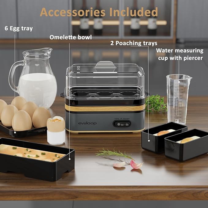Rapid Egg Cooker Electric 6 Eggs Capacity, Soft, Medium, Hard Boiled, Poacher, Omelet Maker Egg Poacher With Auto Shut-Off, BPA Free