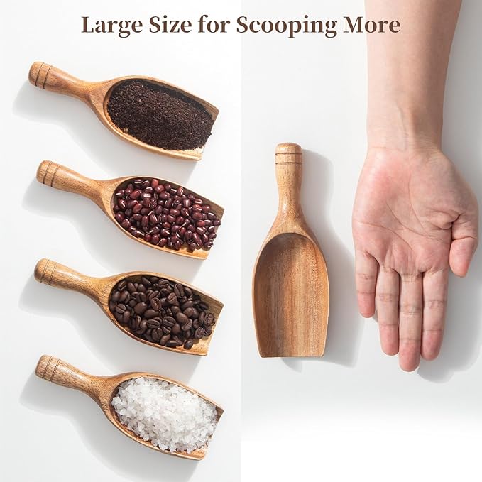 Large Wooden Coffee Scoop, 4pcs Coffee Scoops for Big Jars Canisters, Acacia Wood Ground Coffee Shovel Scooper Multipurpose, Kitchen Scooping Tool Beans Salts Spice Powder Tea Shovels