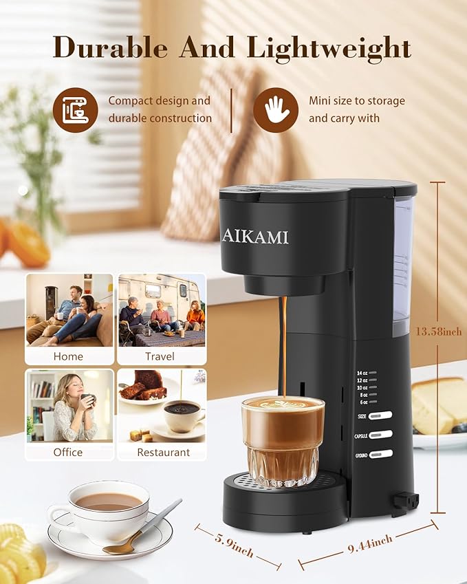 4 IN 1 Single Serve Coffee Maker with Milk Frother and Coffee Grinder, Coffee Maker for K Cup and Ground Coffee, with 30 oz Removable Water Reservoir, 6 to 14 oz. Brew Sizes, Coffee Machine for Home
