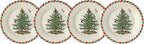 Spode Christmas Tree 8" Candy Cane Appetizer Plates (Set of 4) - Festive Holiday Tableware, Dishwasher & Microwave Safe - Ideal for Desserts, Snacks, Salads - Christmas Décor & Holiday Gift