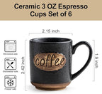 LYEOBOH Coffee Cups, Tea Cup, Espresso Cups, Coffee Mugs Set of 6, 3 oz Ceramic Espresso Cups, Cute Mini Demitasse Cups with Handle for Coffee Bar & Home Microwave & Dishwasher Safe, Black
