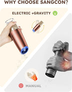 Sangcon Gravity Electric Pepper and Salt Grinder Set Automatic Shakers Mill Grinder with LED Light, Battery Powered Adjustable Coarseness One Hand Operation, Upgraded Larger Capacity