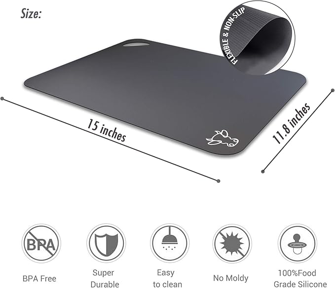 Fotouzy Plastic Cutting Board Flexible Mats With Food Icons, Set of 4, BPA-Free, Non-Porous, Upgrade 100% Anti-skid back and Dishwasher Safe, Modern Neutral Colors