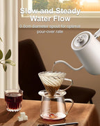 Gooseneck Electric Tea Kettle Pour-Over Kettle for Coffee, with 5 Variable Presets, 100% Stainless Steel Inner, with Keep Warm and Mute Function 0.8L, 1000W Quick Heating, Matte white