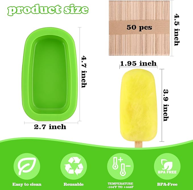 WMKGG Stackable Silicone Popsicle Molds with Lids, 4 PCS Ice Cream Molds with 50 Wooden Sticks for Cake Pop, Ice Pop, Cakesicle (Standard Size/Multicolor)