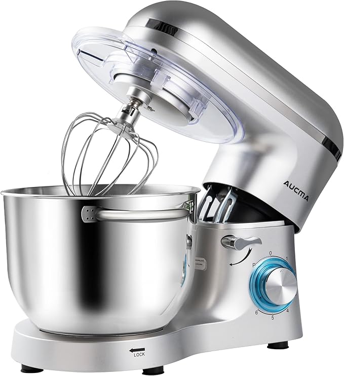 Aucma Stand Mixer,6.5-QT 660W 6-Speed Tilt-Head Food Mixer, Kitchen Electric Mixer with Dough Hook, Wire Whip & Beater (6.5QT, Silver)