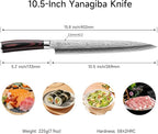 Sunnecko 10.5 inch Sashimi Knife,High Carbon Stainless Steel Japanese Sushi Knives,Yanagiba Knife with Knife Sheath and Gift Box