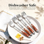 Sporks, 8-Pack Stainless Steel Sporks, 6.9 Inches Salad Forks and Spoons with Wood Grain Bakelite Handle For Dessert, Ice Cream, Salad, Soup, Noodle, Spaghetti, Dishwasher Safe