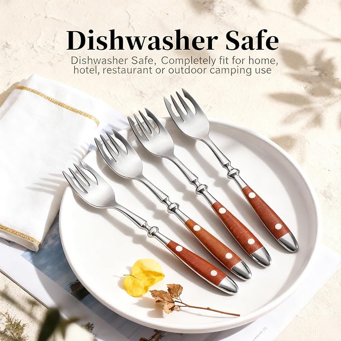 Sporks, 8-Pack Stainless Steel Sporks, 6.9 Inches Salad Forks and Spoons with Wood Grain Bakelite Handle For Dessert, Ice Cream, Salad, Soup, Noodle, Spaghetti, Dishwasher Safe