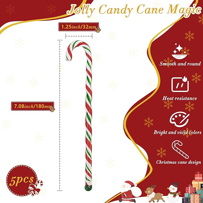 Christmas Candy Cane Glass Stir Sticks - 7.1" Cute Swizzle Stick for Coffee & Cocktails - Festive Red, Green& White Striped Design - Holiday Party Drink Mixers Essentials (5-Pack)