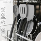 Coukre Silicone Kitchen Cooking Utensils Set with Holder – Heat-Resistant, Food-Grade Kitchen Tools, Spatula, Spoon & Gadgets for Non-Stick Pans, Dishwasher Safe (14, Gray)