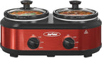 Sunvivi Double Slow Cooker,2 Pot Small Mini Crock Buffet Servers and Warmer,Dual Pot Oval Manual Slow Cooker with Adjustable Temp Removable Ceramic Pot,Stainless Steel, Total 2 * 1.25 Quarts Red