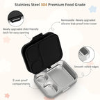 Stainless Steel Bento Box Kids, Leak Proof Metal Bento Lunch Box,3 Compartments 304 Stainless Steel Bento Lunch Containers for School and Office,Dishwasher Safe, BPA-Free(Black)