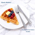 Yoehka 60-Piece Hammered Silverware Set for 12, Stainless Steel Flatware Set with Tree Pattern Handles, Mirror Polished Cutlery/Utensils Set for Home, Restaurant, Hotel, Dishwasher safe