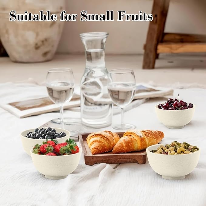 wheat straw dessert bowls 10oz set of 8 - Unbreakable snack Bowls for kids - Mini Bowls for Ice Cream,Snack and Fruits - Microwave & Dishwasher Safe Appetizer Bowl Sets - Beige