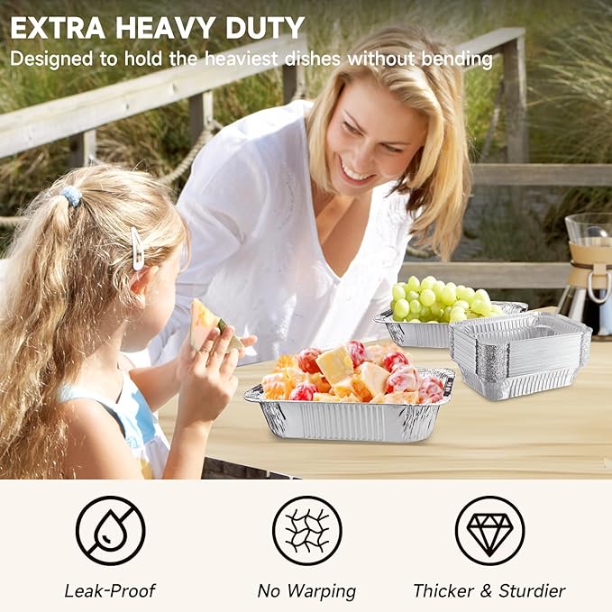 Aluminum Pans with Lids - 50 Pack 2.25LB Capacity Disposable Pans, 8.5”x6” Heavy Duty Tin Foil Pans with Lids for Cake Baking, Cooking, Heating, Storing, Prepping Food