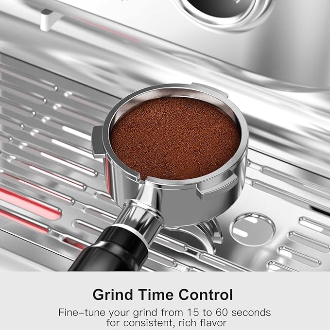 Kismile Dual Boiler Espresso Machine with Grinder, 20 Bar Espresso Maker with Milk Steamer & Hot Water, Dual LED Display, Pressure Gauge, Burr Grinder, coffee Machine for Home&Office, Stainless Steel