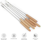 STYDDI Fondue Fork, 18Pcs Stainless Steel Color Coding Fondue Forks with Wooden Handle for Chocolate Fountain Cheese Fondue Roast Marshmallows, 9.5 Inch
