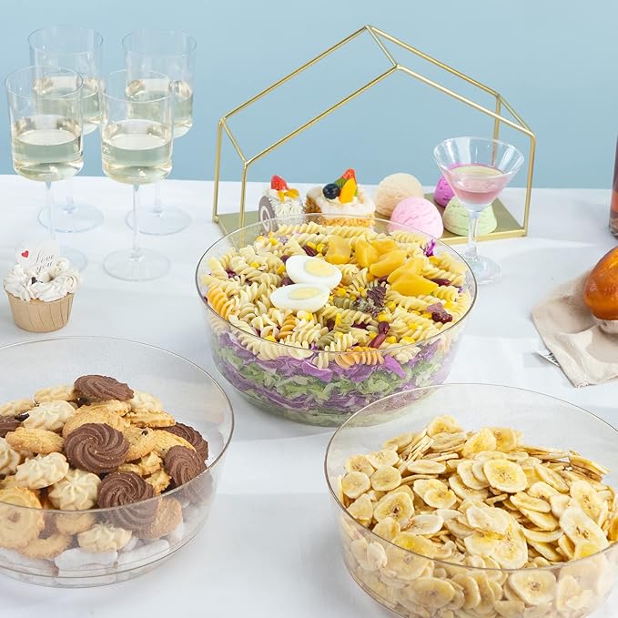 Hioasis 8 Pack Plastic Serving Bowls 128oz Gold Glitter Plastic Bowls Heavy Duty Disposable Serving Bowls for Party Snack & Salad & Candy & Bar Buffet