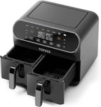 8 QT Large Air Fryer, Dual Basket Airfryer with Easy View Windows, Preheat, Air Fry, Roast, Broil, Bake, Dehydrate, 2 Independent 4 QT Nonstick Dishwasher Safe Baskets, w/Gray Border
