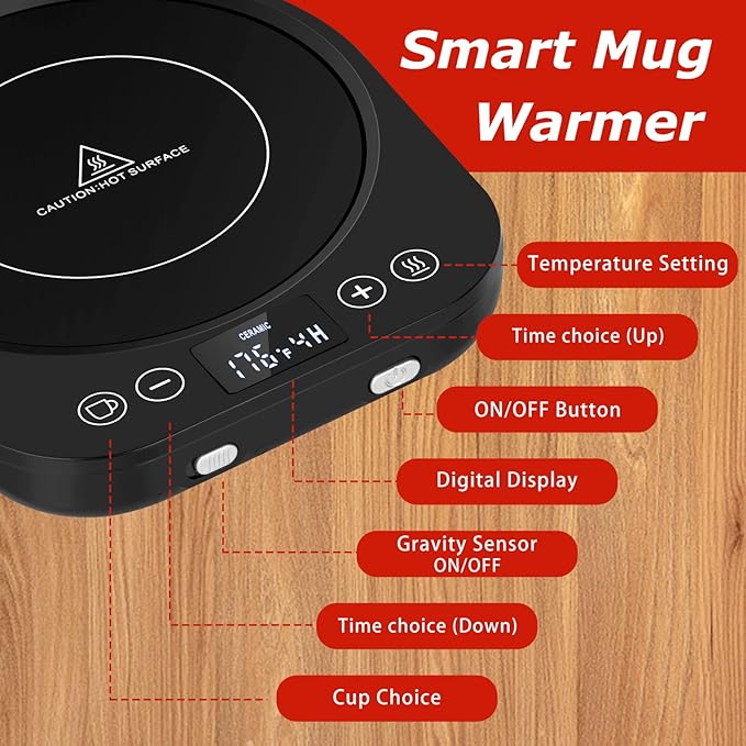 PUSEE Candle Mug Warmer Electric, Auto On/Off Gravity-Induction Coffee Warmer with 9 Temp Settings, 1-9 Timer Candle Melter, Beverage Warmer for Home & Office