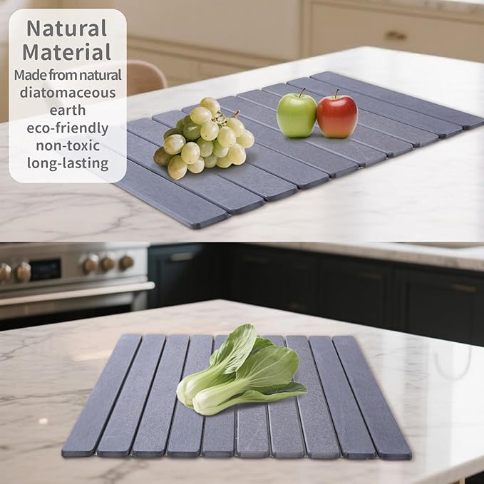 Coolcandy 24x16" Large Stone Dish Drying Mat, Quick Drying Mat Kitchen Counter, Foldable Kitchen Drying Mat, Diatomaceous Earth Stone Drying Mat, Collapsible Dish Mat Kitchen Mat For Drying
