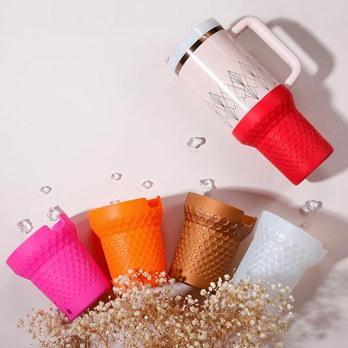 Metallic Glitter Boot for Stanley, Silicone Protector Sleeve Accessories for Stanley Quencher H2.0 FlowState Tumbler 40oz / Adventure Quencher Tumbler 40oz (Bronze)