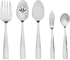 Hudson Essentials 89-Piece Hammered 18/10 Stainless Steel Silverware Cutlery Set with Serving Set, Flatware Service for 12
