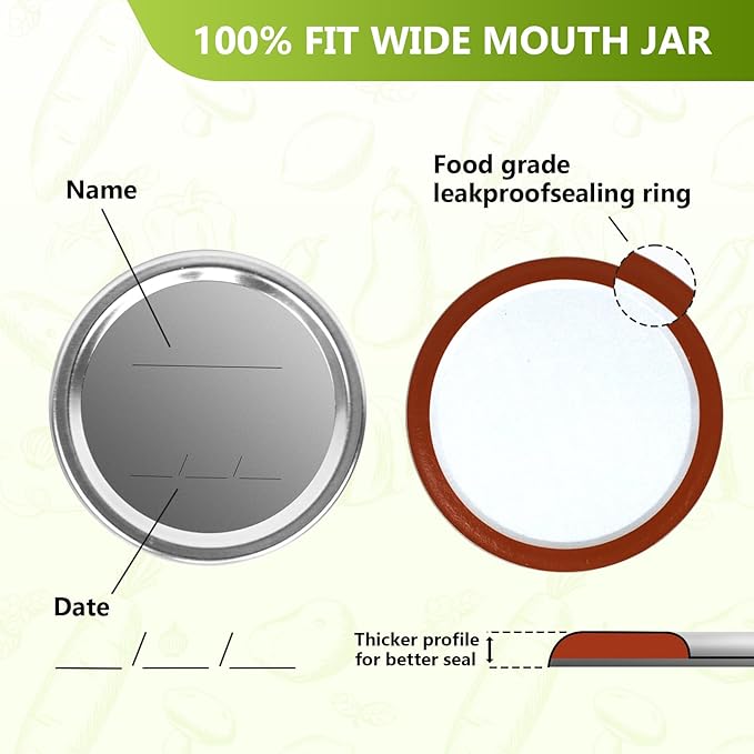 52Pcs Wide Mouth Canning Lids, Rings for Ball & Kerr Mason Jar Lids with Bands - Food Grade with Silicone Airtight Seal Split-Type Metal Large Ball Lids