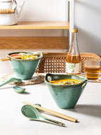 HENXFEN LEAD Japanese Ramen Bowls Set of 2 - Deep Ceramic Soup Bowls with Spoons, Chopsticks and Holder, 20 Oz Serving Dishes for Pho, Udon Noodle, Cereal