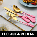20-Pieces Gold and Pink Silverware Sets for 4,Pink Handle Stainless Steel Cutlery Set, Include Forks Spoons and Knives Set, Dishwasher Safe Utensil Sets for Home Restaurant