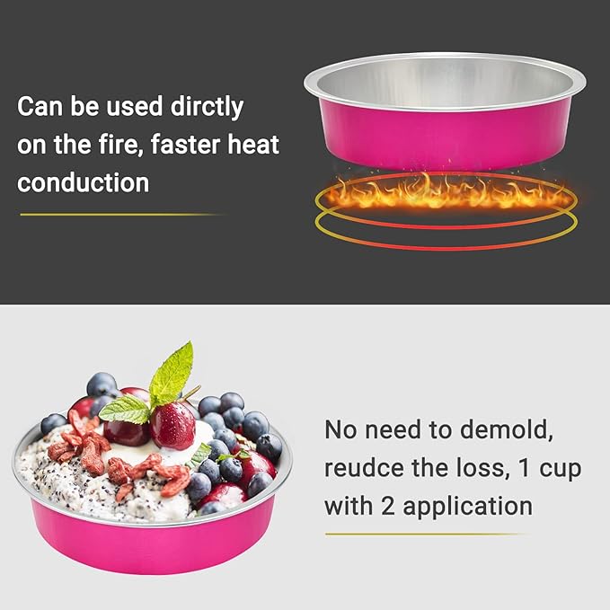 Beasea Mini Pie Tins with Lids, 4 Inch 50 Pack Mini Disposable Tart Pans, 8 Oz Rose Red Aluminum Pie Pan Tin Tart Pans Round Oven Baking Cake Pan for Pie Tart Quiche