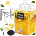 4.6 Gallon Glass Beverage Dispenser with Stand Beverage Dispensers with Ice Cylinder Steel Spigot Hanging Chalkboard Signs Drip Trays Drink Juice Dispenser with Lids for Party Wedding Kitchen
