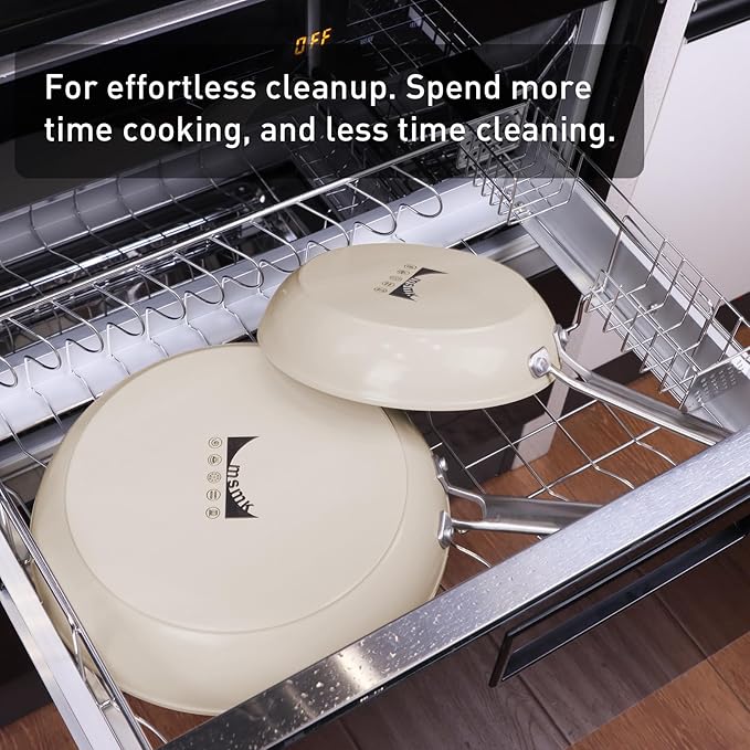 MsMk 8" and 10" Ceramic cookwaer set Non Stick Frying Pans, Nonstick Skillets Sets, PFOA Free Non-Toxic, Scratch-resistant, Oven-Safe, Induction Compatible with All Cooktops