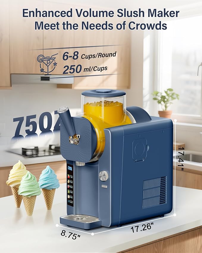 2-in-1 Slush and Ice Cream Maker - 6 Modes for Smoothies, Milkshakes, Cocktails, Margaritas, and Ice Cream, Double-Layer Tank, Ice Cream Cone Holder, Self-Cleaning - Perfect for Home Use