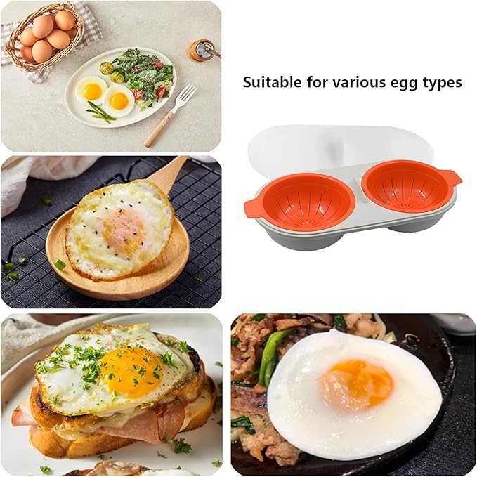 Microwave Egg Poacher,2 Cavity Eggs Poacher, Microwave egg cooker with Lid,Double Layer Microwave Boiled Eggs Maker for Egg McMuffin Hamburg Breakfast Sandwiches,Easy to cook and clean