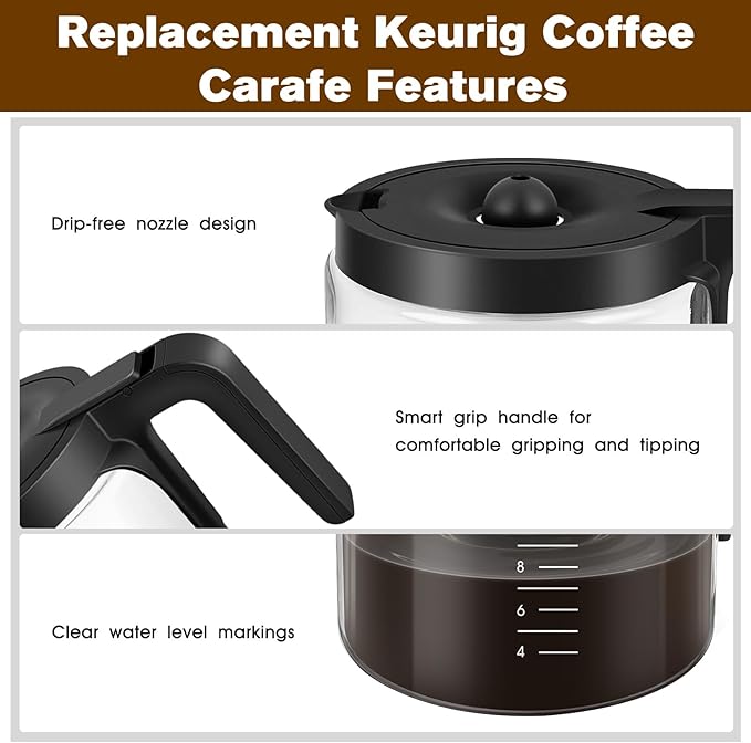 Coffee Maker 12-Cup Glass Coffee Pot Replacement Keurig K-Duo 5100 Single Serve K-Cup Pod & Carafe Coffee Maker (NOT Fit Other Keurig K-Duo Carafe Replacement)