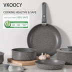 Gray Non Stick Pot and Pan Set with Removable Handle, Ceramic Cookware Set Detachable Handle, 5pcs Induction Kitchen Camping Stackable Pots Pans, Dishwasher/Oven Safe, PTFE/PFAS/PFOA Free